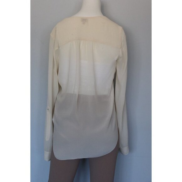 Aritzia T. Babaton Womens Size XXS Ivory Blouse Sheer Silk Shirt Long Sleeve Top - Picture 7 of 11